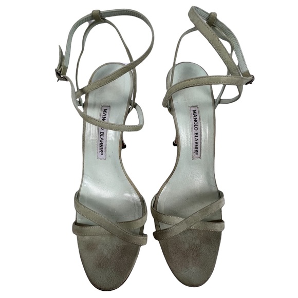 MANOLO BLAHNIK WOMENS STRAPPED HEELS LT GREEN SUEDE SIZE 39 1/2 or 7 1/2 - Picture 6 of 6